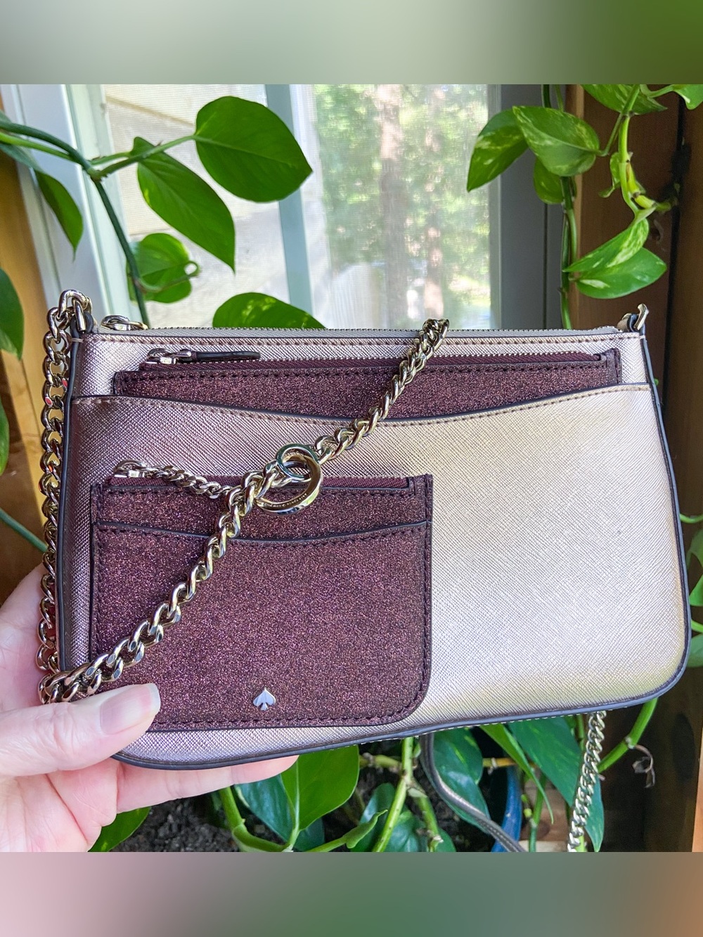 Kate Spade Shimmy Triple 3-in-1 Crossbody Bag Set Rose Gold Glitter NWOT